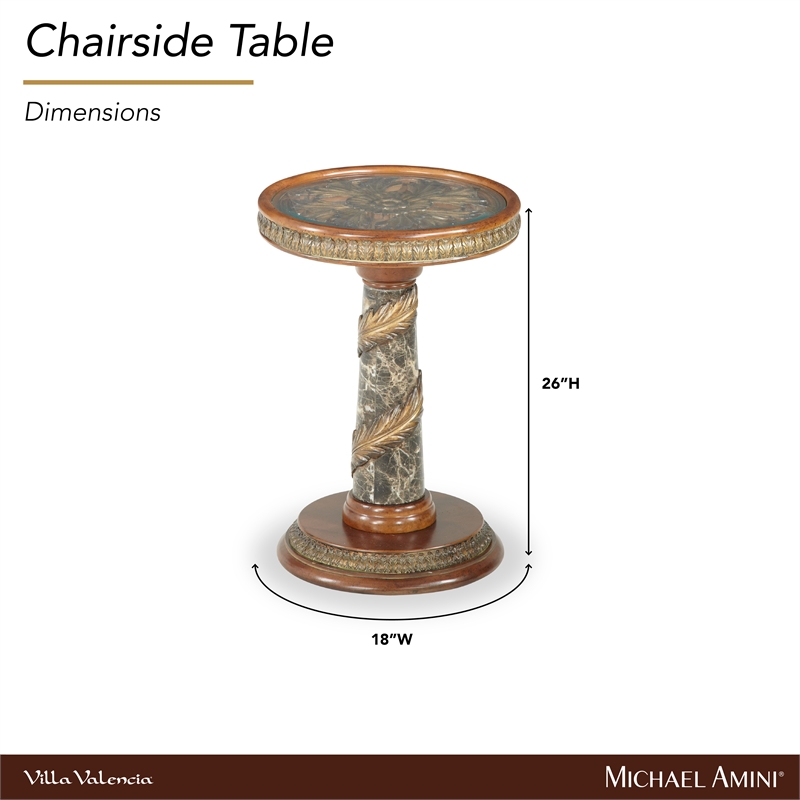 Michael Amini Villa Valencia Wood Chair Side Table - Classic Chestnut