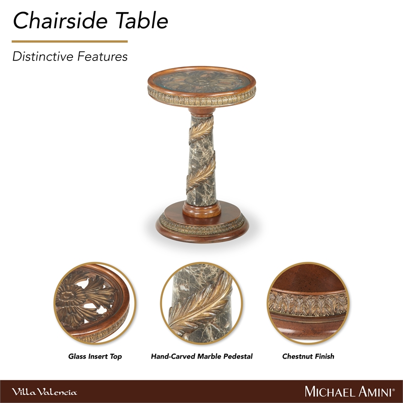 Michael Amini Villa Valencia Wood Chair Side Table - Classic Chestnut