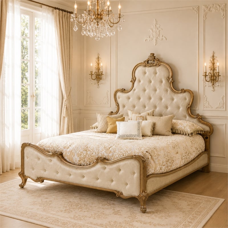 Platine de Royale Cal. King Velvet Panel Bed - Champagne Ivory
