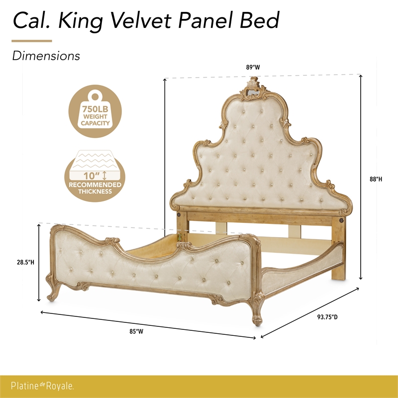 Platine de Royale Cal. King Velvet Panel Bed - Champagne Ivory