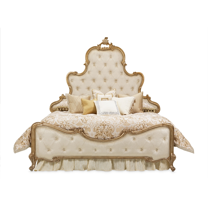 Platine de Royale Cal. King Velvet Panel Bed - Champagne Ivory