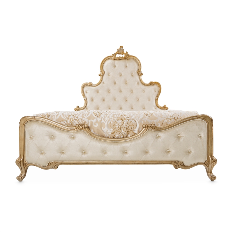 Platine de Royale Cal. King Velvet Panel Bed - Champagne Ivory