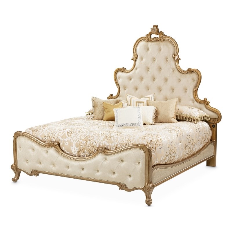 Platine de Royale Eastern King Velvet Panel Bed - Champagne Ivory