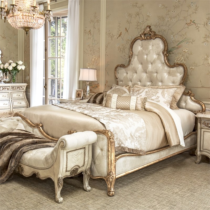 Platine de Royale Eastern King Velvet Panel Bed - Champagne Ivory