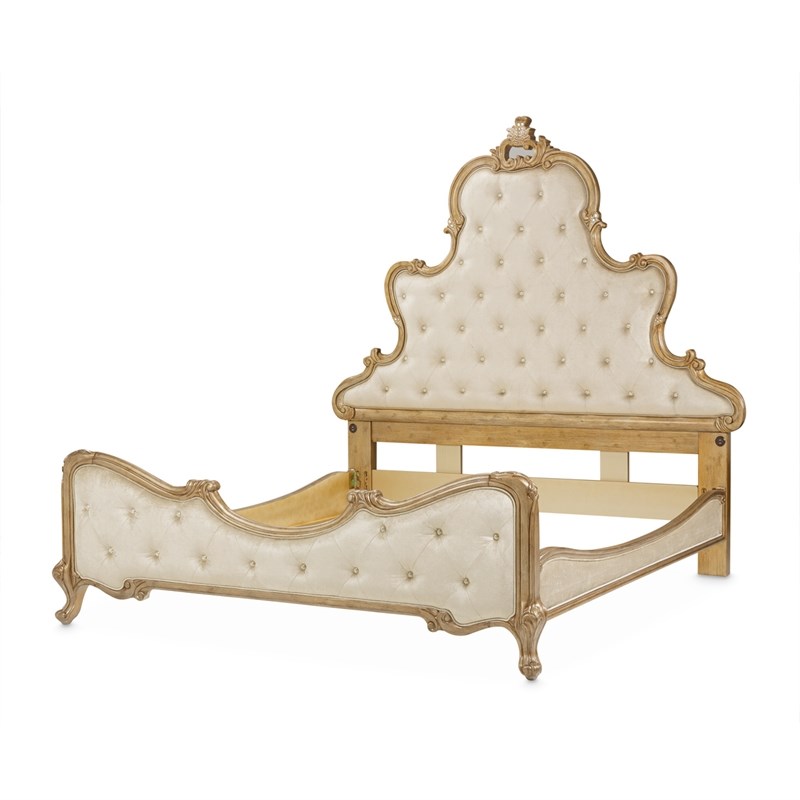 Platine de Royale Eastern King Velvet Panel Bed - Champagne Ivory