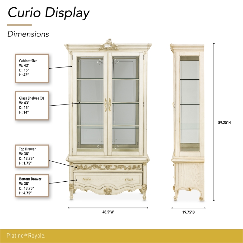 Platine de Royale Wood Curio Display Cabinet with LED Lighting - Champagne Ivory