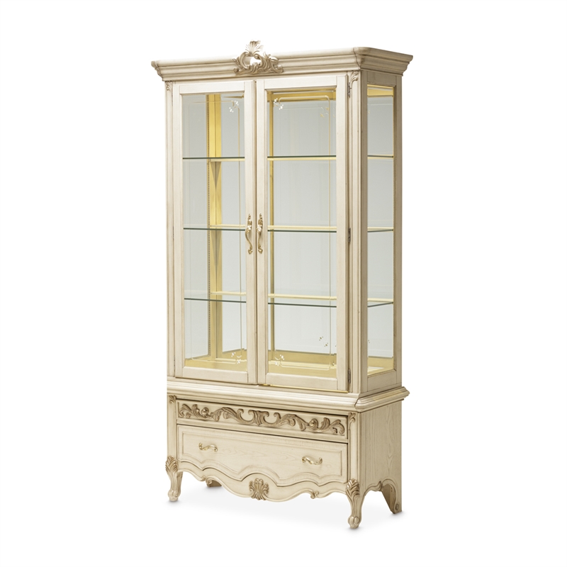 Platine de Royale Wood Curio Display Cabinet with LED Lighting - Champagne Ivory
