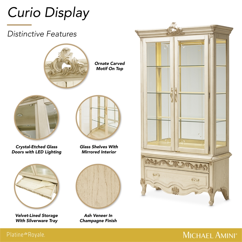 Platine de Royale Wood Curio Display Cabinet with LED Lighting - Champagne Ivory