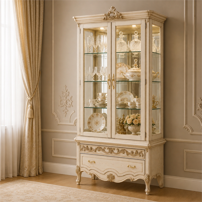 Platine de Royale Wood Curio Display Cabinet with LED Lighting - Champagne Ivory