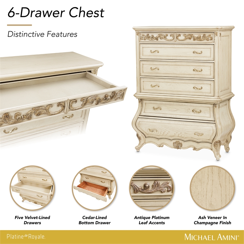 Platine de Royale 6-Drawer Wood Chest - Champagne Ivory