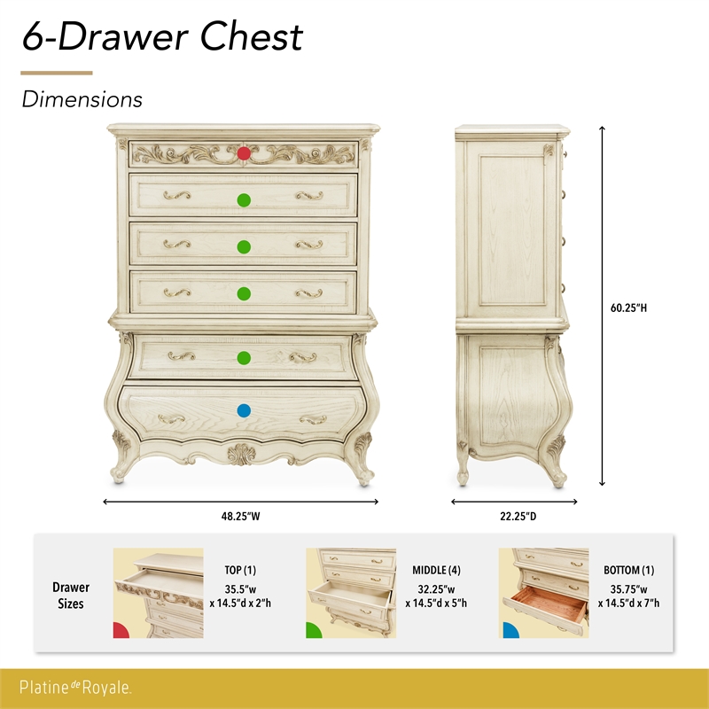 Platine de Royale 6-Drawer Wood Chest - Champagne Ivory