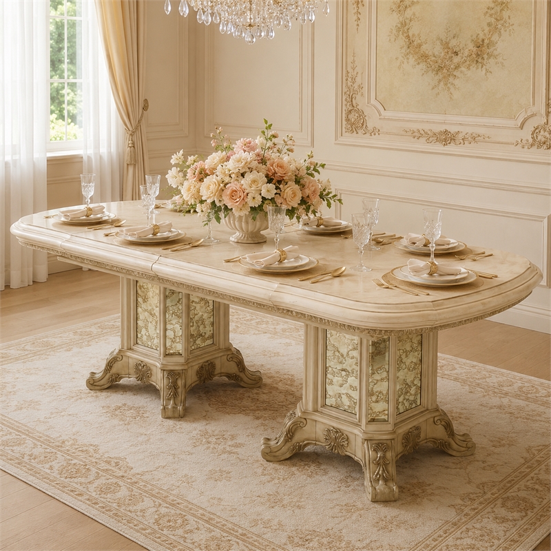 Platine de Royale Rectangular Wood Dining Table - Champagne Ivory
