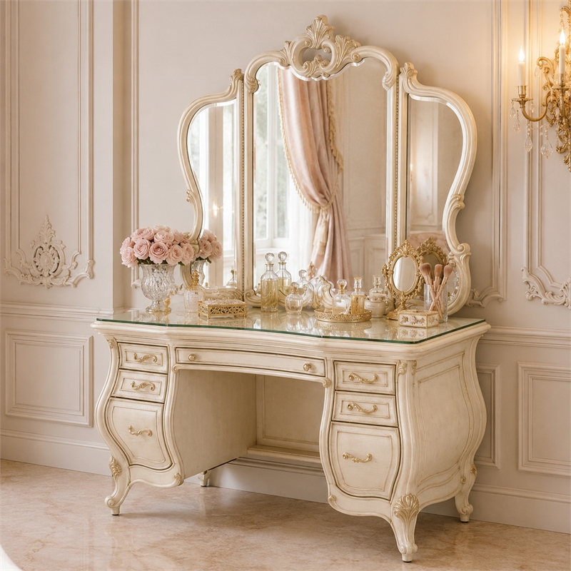 Platine de Royale Wood Vanity and Mirror Set - Champagne