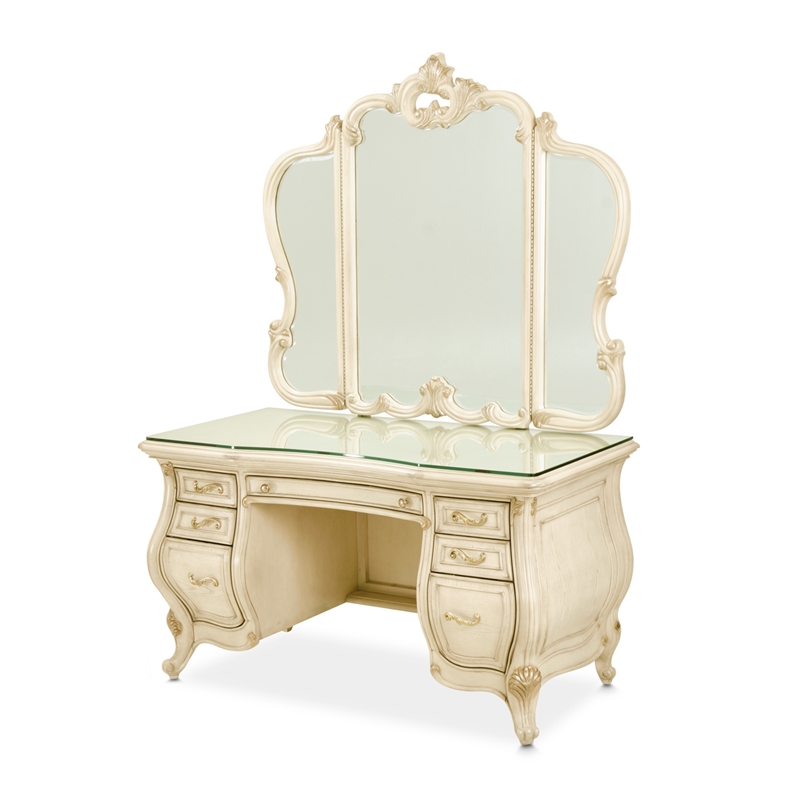 Platine de Royale Wood Vanity and Mirror Set - Champagne