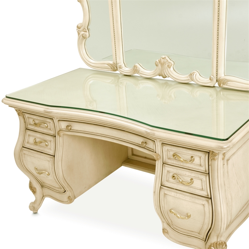 Platine de Royale Wood Vanity and Mirror Set - Champagne