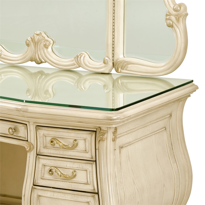 Platine de Royale Wood Vanity and Mirror Set - Champagne