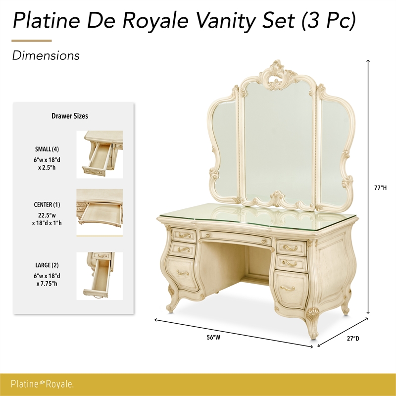 Platine de Royale Wood Vanity and Mirror Set - Champagne