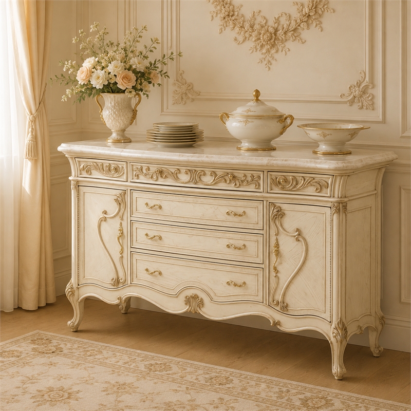 Platine de Royale Marble and Wood Sideboard - Champagne Ivory