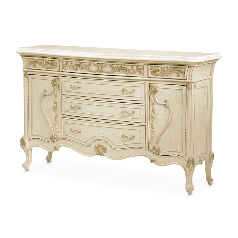 Platine de Royale Marble and Wood Sideboard - Champagne Ivory