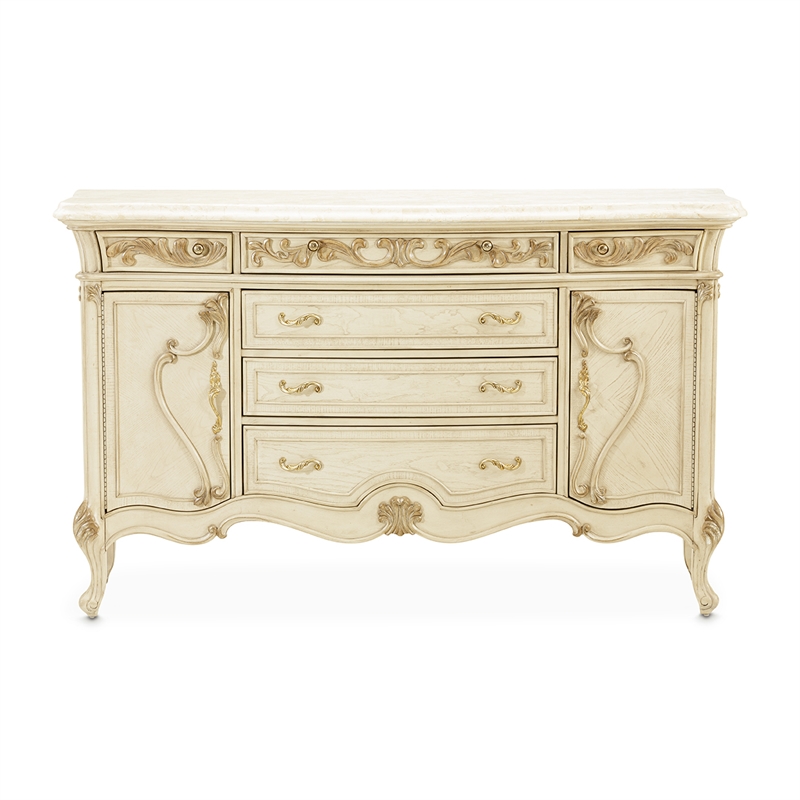 Platine de Royale Marble and Wood Sideboard - Champagne Ivory