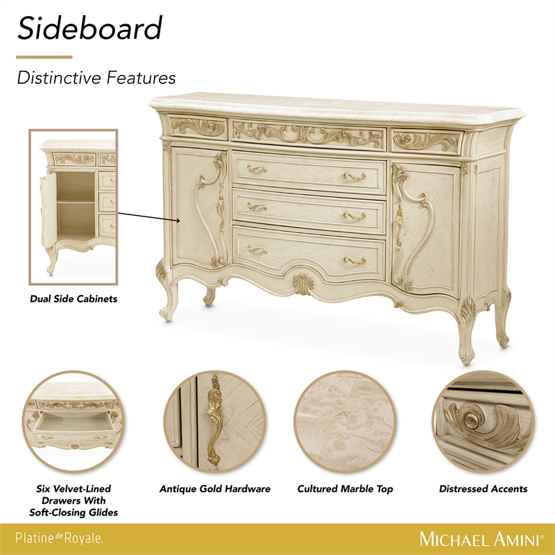 Platine de Royale Marble and Wood Sideboard - Champagne Ivory