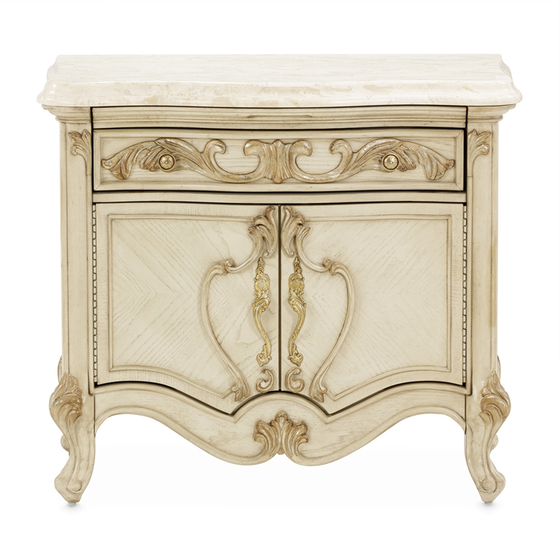 Michael Amini Platine de Royale Marble and Wood Nightstand - Champagne Ivory