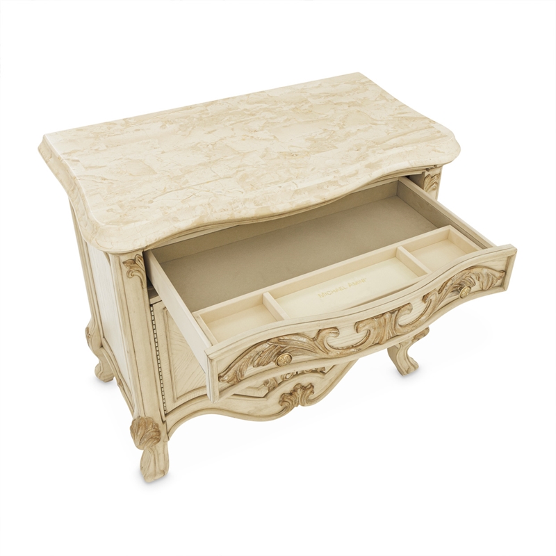 Michael Amini Platine de Royale Marble and Wood Nightstand - Champagne Ivory