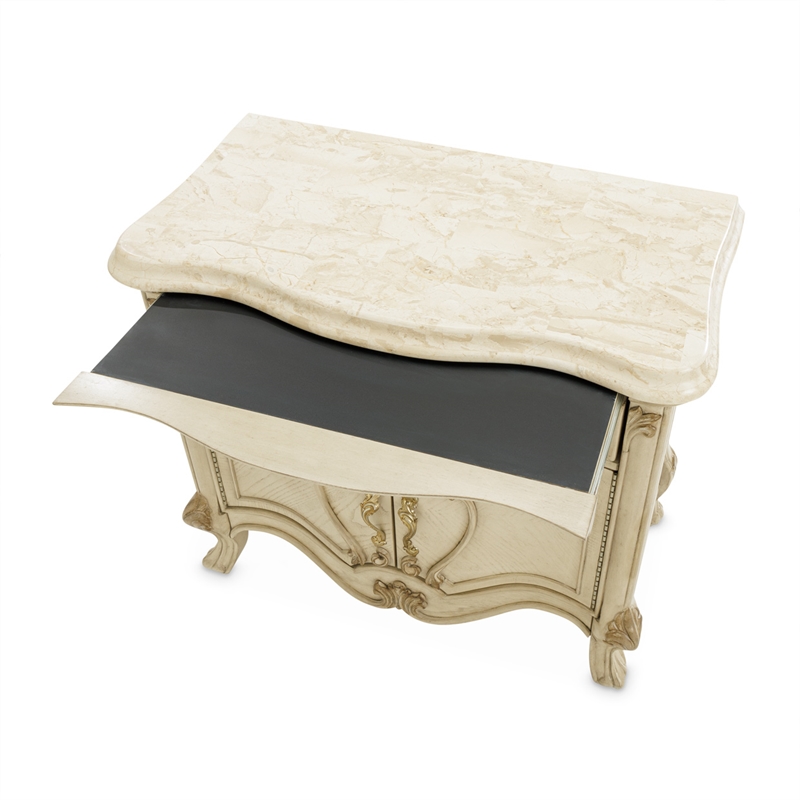 Michael Amini Platine de Royale Marble and Wood Nightstand - Champagne Ivory