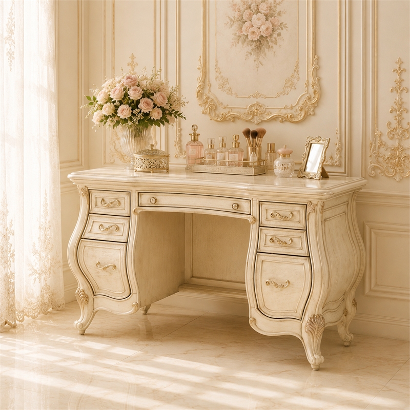 Platine de Royale Wood Vanity Desk - Champagne Ivory
