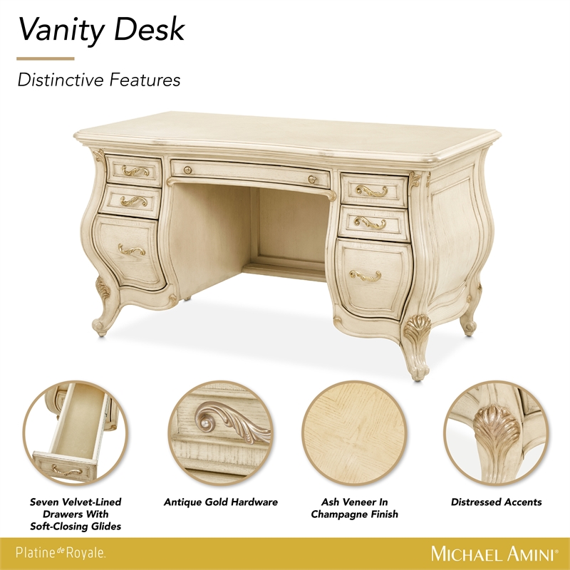Platine de Royale Wood Vanity Desk - Champagne Ivory