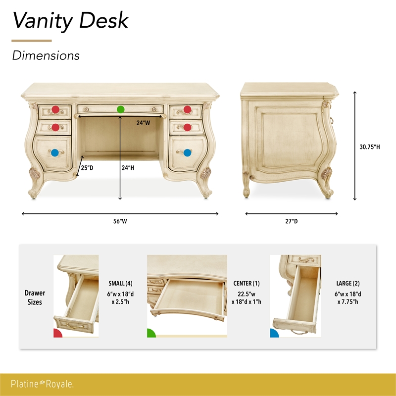 Platine de Royale Wood Vanity Desk - Champagne Ivory