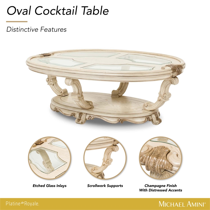 Platine de Royale Wood Oval Cocktail Table - Champagne Ivory