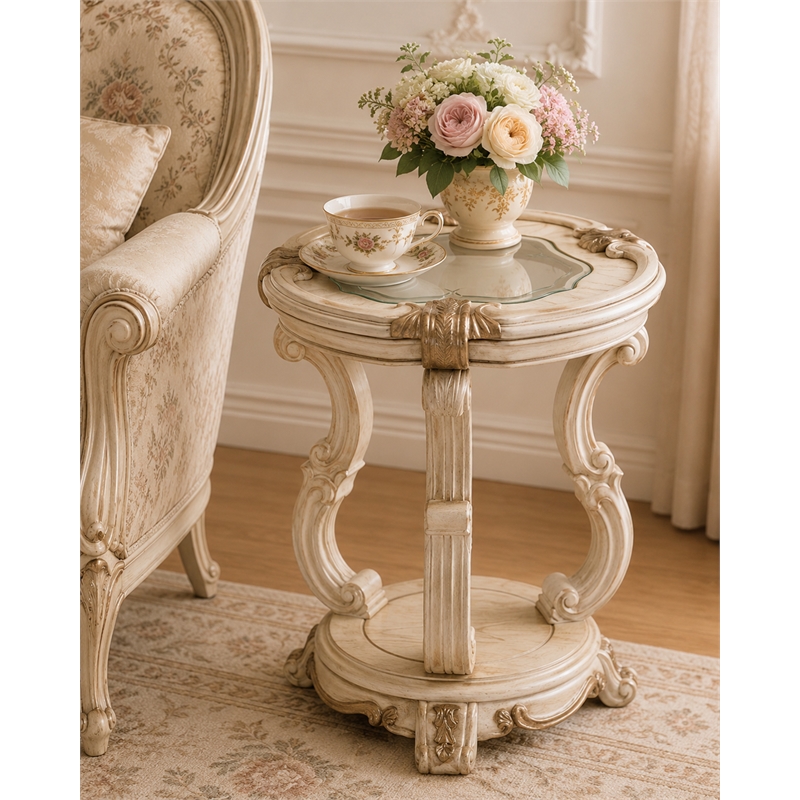 Platine de Royale Wood Chairside End Table - Champagne Ivory