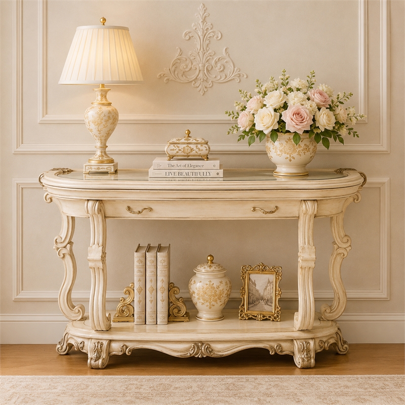 Platine de Royale Wood Console Table - Champagne Ivory