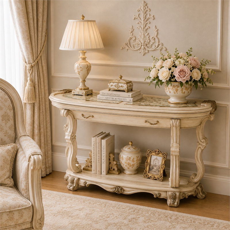 Platine de Royale Wood Console Table - Champagne Ivory