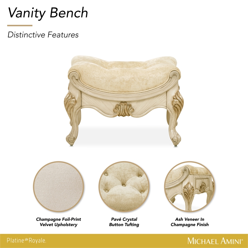 Platine de Royale Velvet Vanity Bench - Champagne