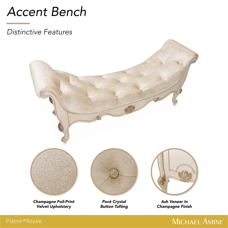 Platine de Royale Velvet Accent Bench - Champagne Ivory