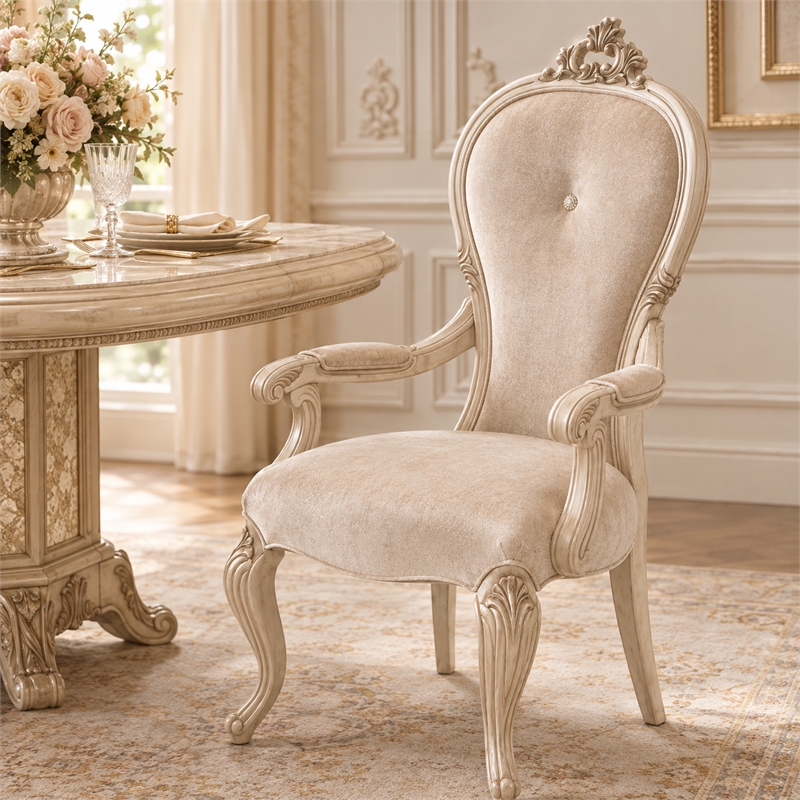 Platine de Royale Velvet Dining Chair - Set of 2 - Champagne Ivory