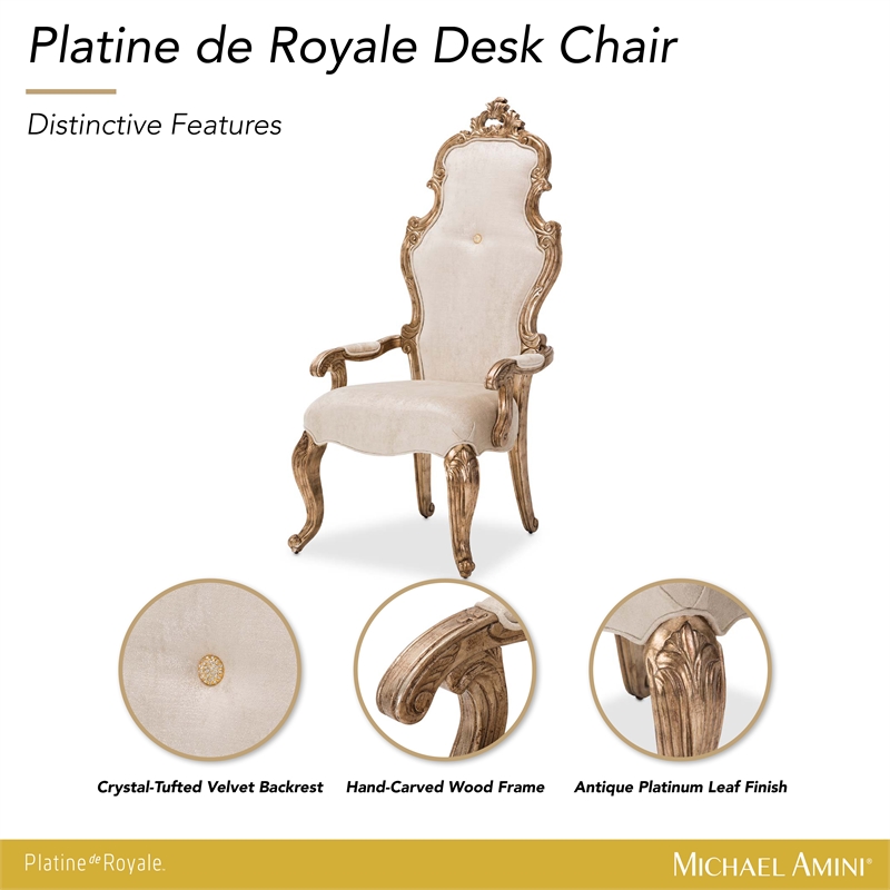 platine de royale velvet desk chair - champagne ivory