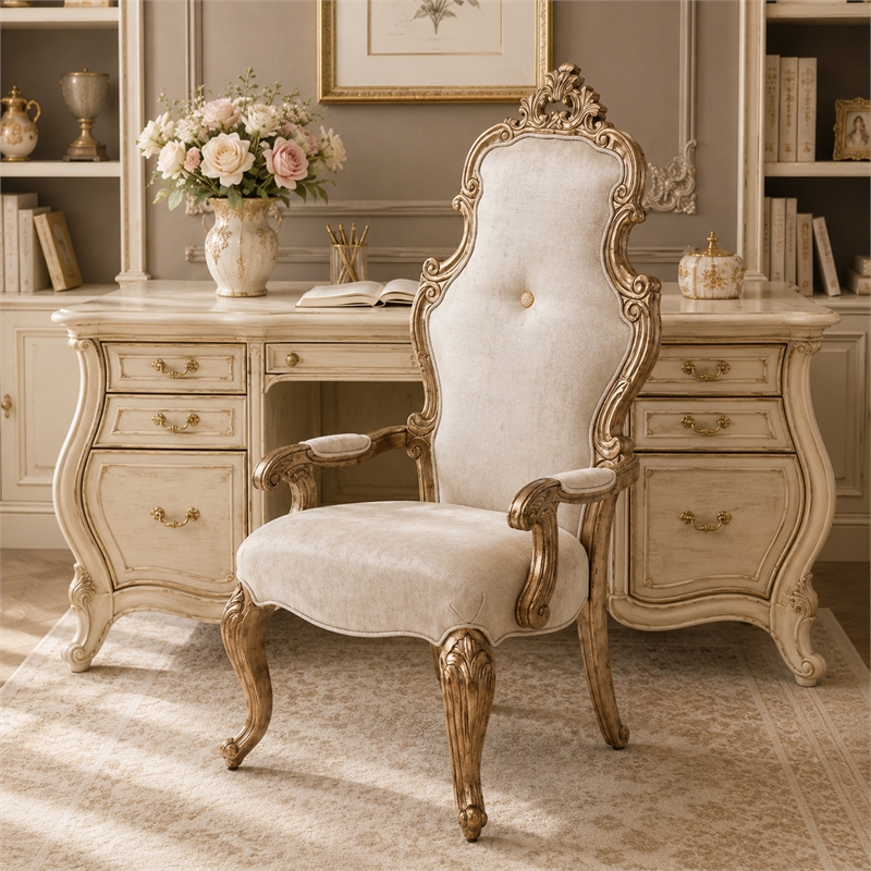platine de royale velvet desk chair - champagne ivory