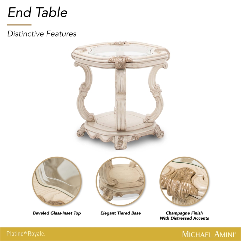 Platine de Royale Traditional Wood End Table - Champagne Ivory