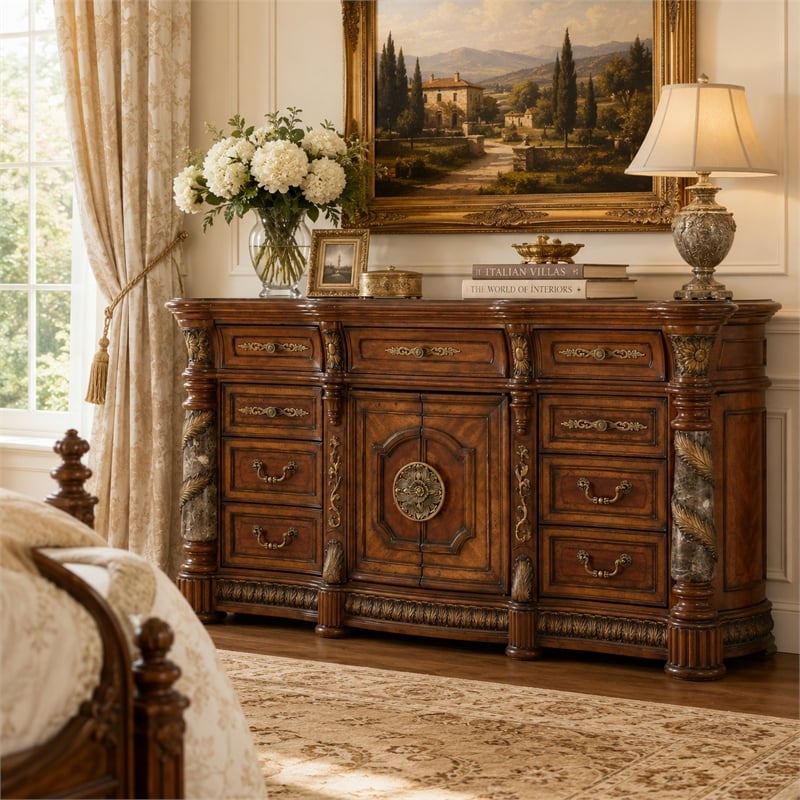Michael Amini Villa Valencia Wood Dresser - Classic Chestnut