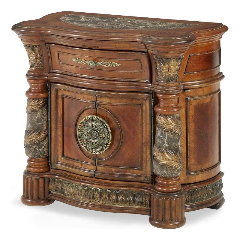 Michael Amini Villa Valencia Wood Bedside Chest - Classic Chestnut