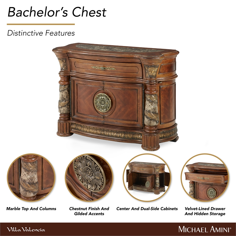 Michael Amini Villa Valencia Wood Bachelor's Chest - Classic Chestnut