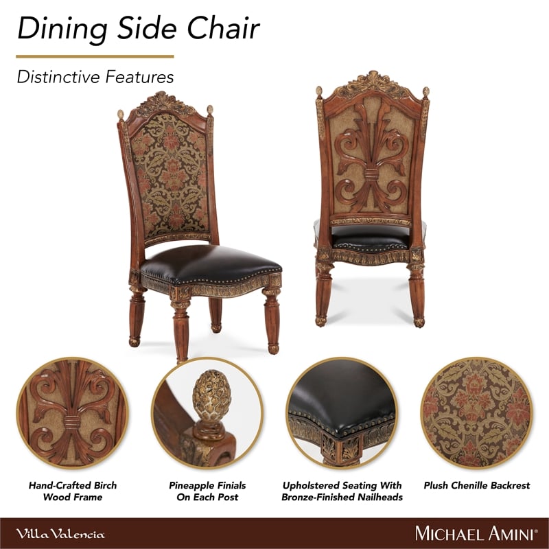 Michael Amini Villa Valencia Wood Dining Side Chair - Set of 2 - Chestnut