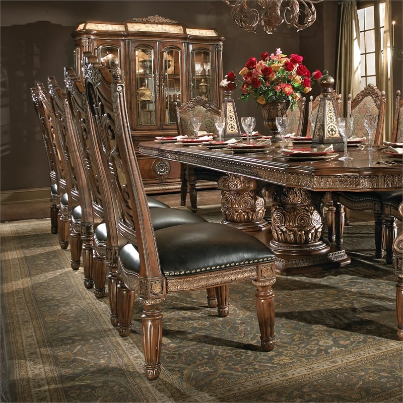 Michael Amini Villa Valencia Wood Dining Side Chair - Set of 2 - Chestnut