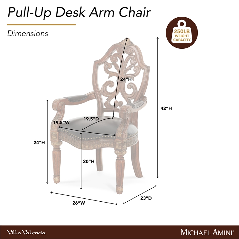 Michael Amini Villa Valencia Wood and Leather Desk Chair - Classic Chestnut