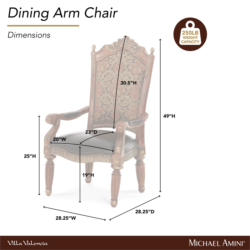 Michael Amini Villa Valencia Wood Dining Arm Chair - Set of 2 - Classic Chestnut