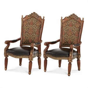 Michael Amini Villa Valencia Wood Dining Arm Chair - Set of 2 - Classic Chestnut