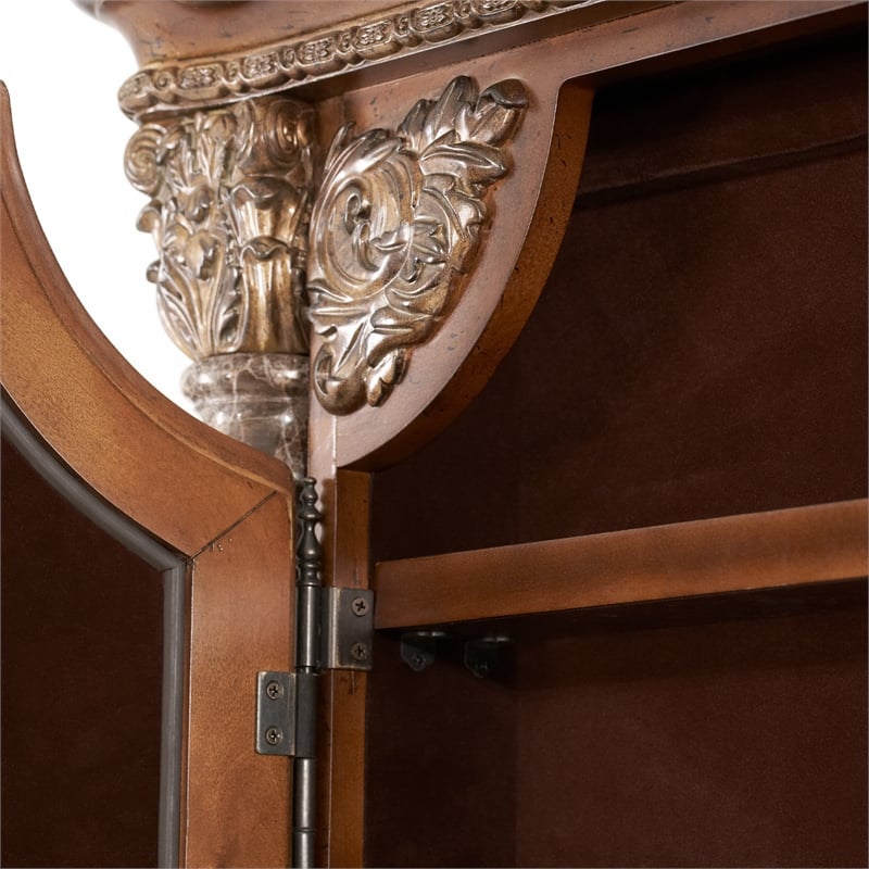 Michael Amini Villa Valencia Wood Floor Mirror with Storage - Classic Chestnut